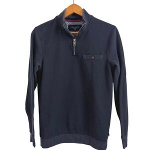 Ted Baker London Mens Small  Navy Blue Quarter Zip Long Sleeve‎ Pullover Shirt